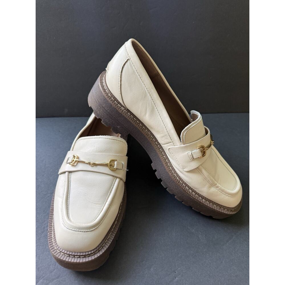 Women’s Sam Edelman Cream Leather Bit Loafers with Brown Sole